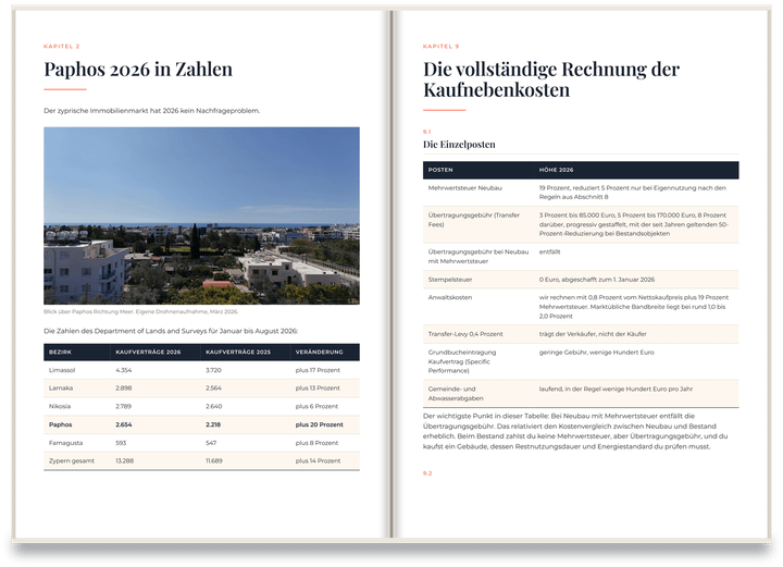 Aufgeschlagener Immobilienguide Paphos 2026